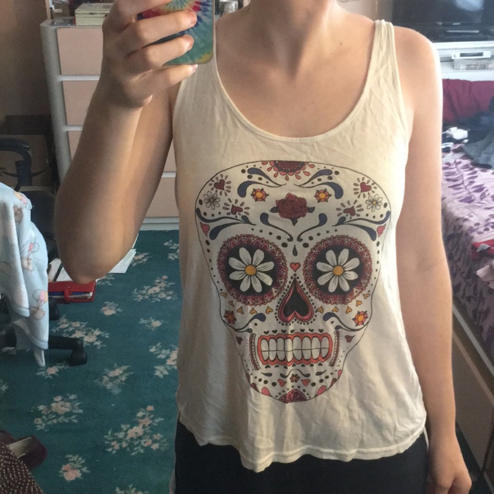H&M sugar skull white tank top